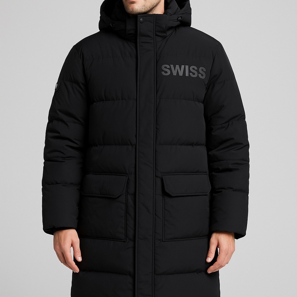 K-Swiss Men's Black Hooded Puffer Coat